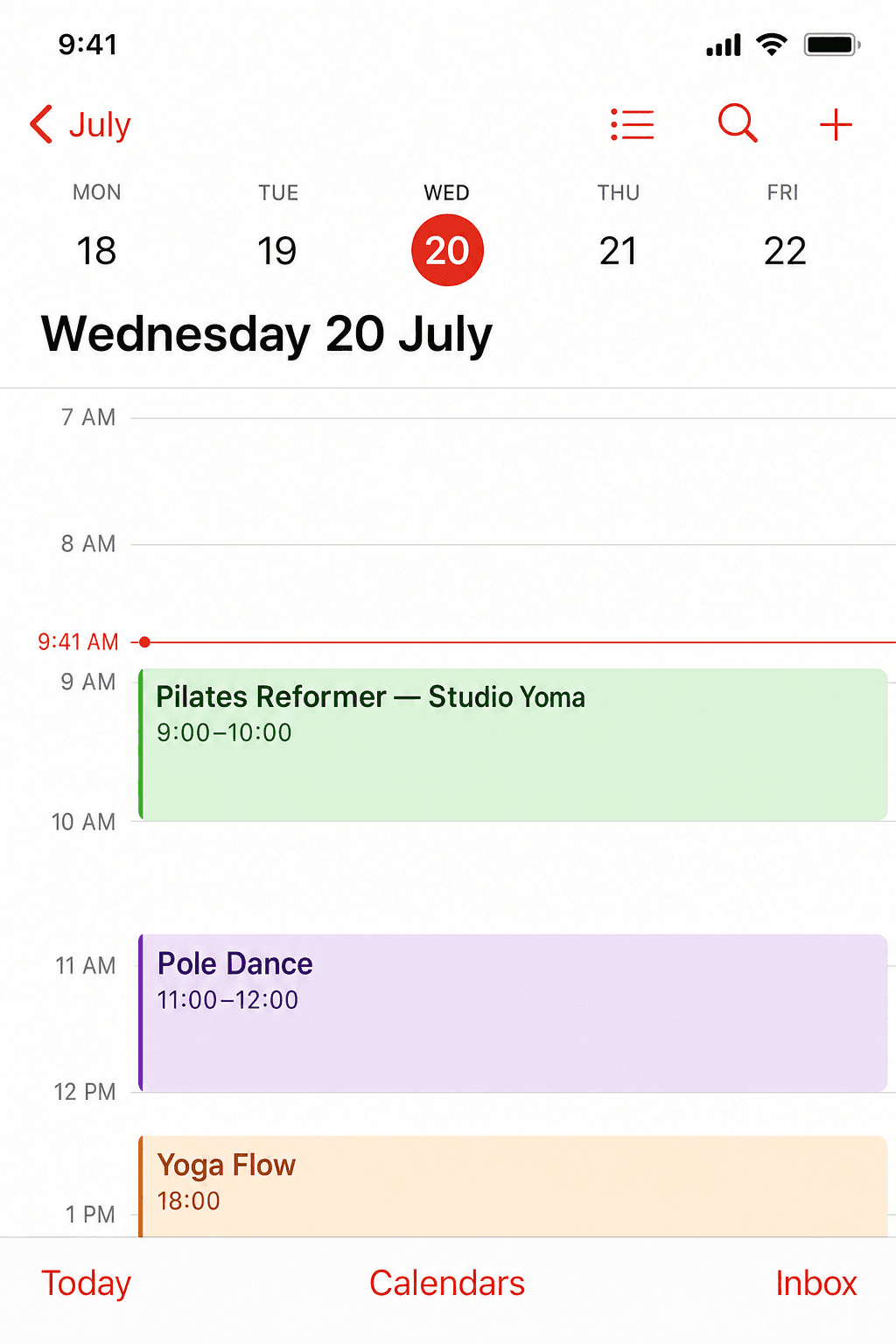 Calendrier Apple sur iPhone — séances Yoma ajoutées automatiquement à l'agenda