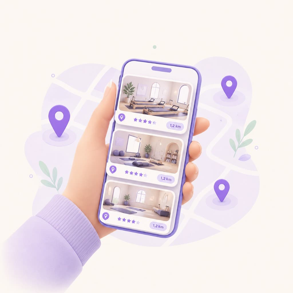 Découverte géolocalisée de studios wellness dans l'application Yoma